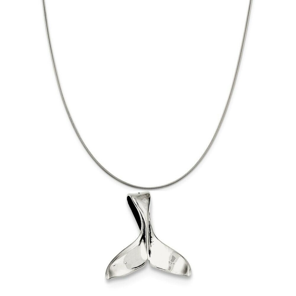 Whale Tail Necklace - Silver Whale Mermaid Pendant, Whale Charm, Ocean Jewellery - Picture 2 of 2